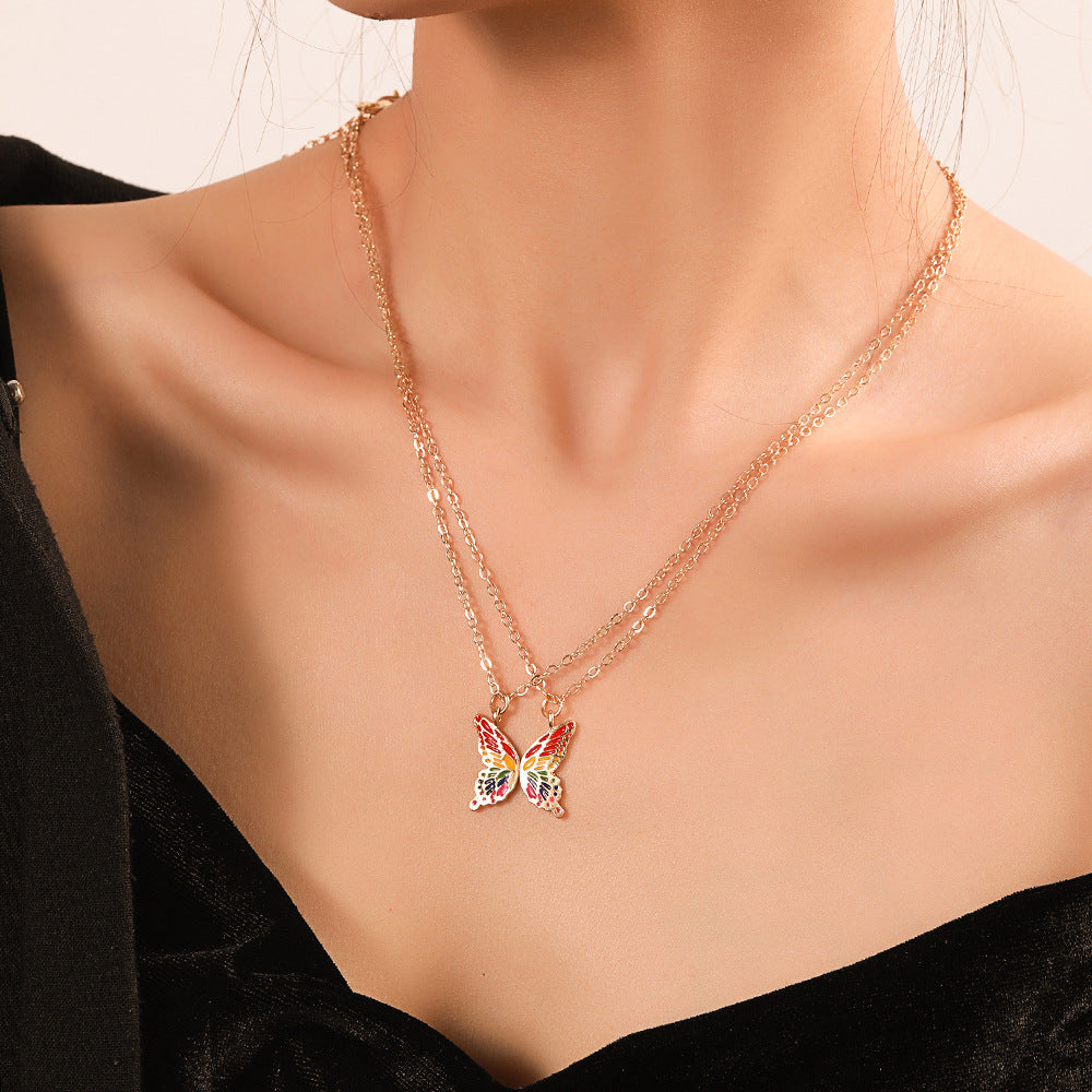 Collares de mariposa de color arcoíris de aleación al por mayor 2 uds.